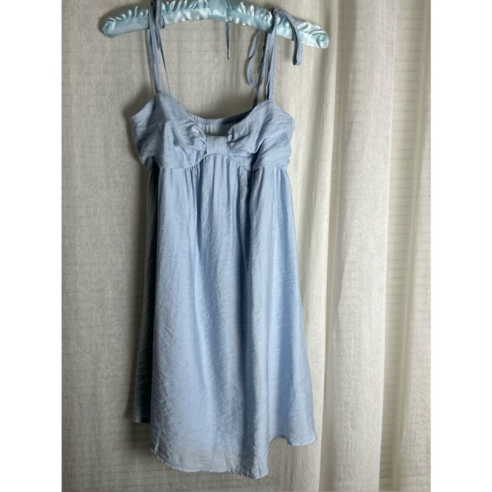SHEIN XXS Light Blue Baby Doll Mini Sun Dress Bow Chest Strap Shoulders